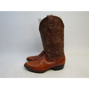 Bisonte Mens Size 9.5 D Brown Leather Eel Cowboy Western Boots